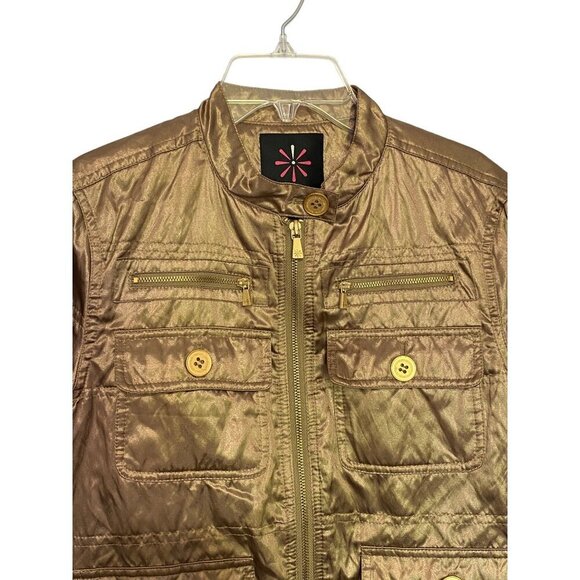 Isaac Mizrahi Gold Quilted Bomber Jacket With Zipper & Button Closure Womens XXS - Picture 2 of 9
